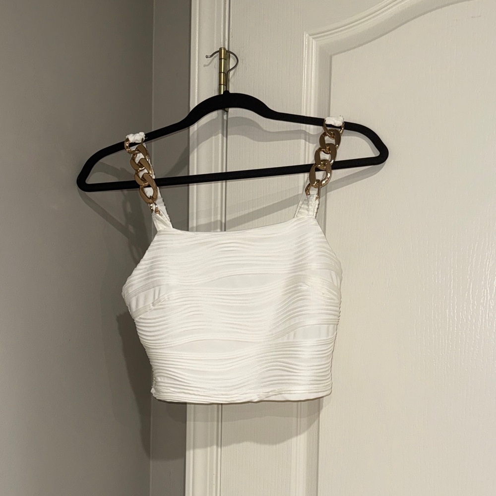 White Women's Top with Chain Straps